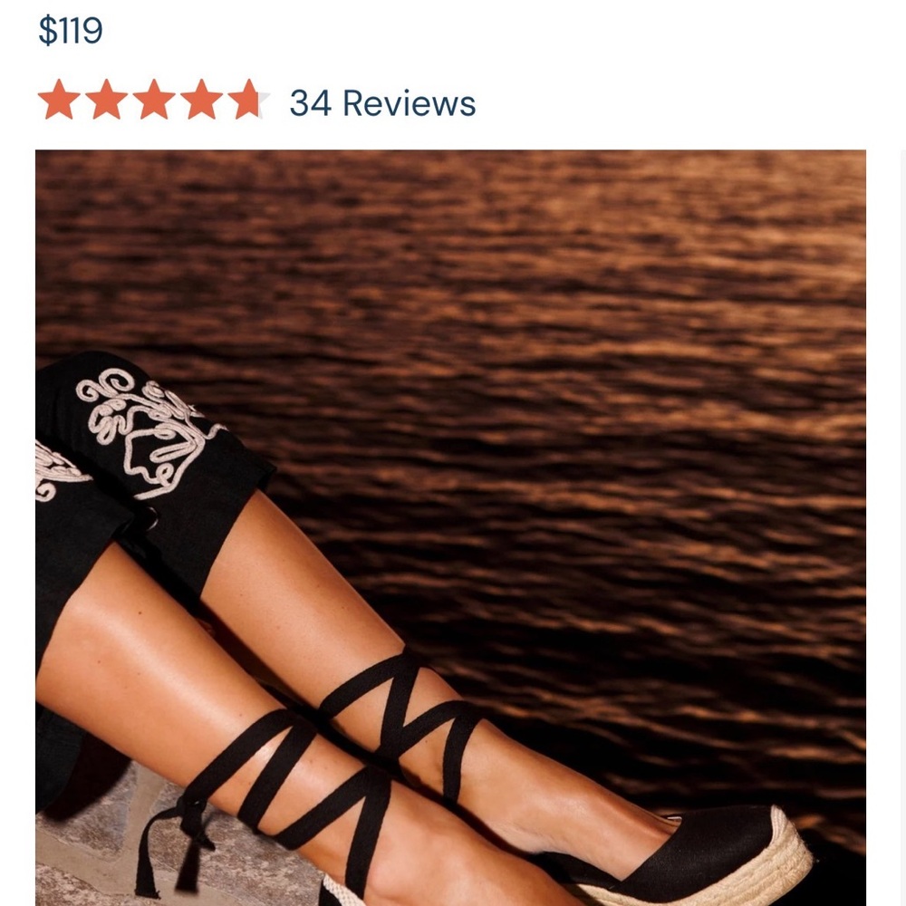 Soludos Black Lace-Up Espadrille Wedges Excellent Worn Once Leather Made n Spain